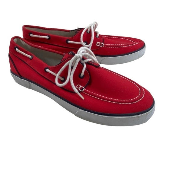 Polo Ralph Lauren Other - Polo By Ralph Lauren Men’s Boat Shoes Lander Slip On Loafers Red Canvas Sz 11.5